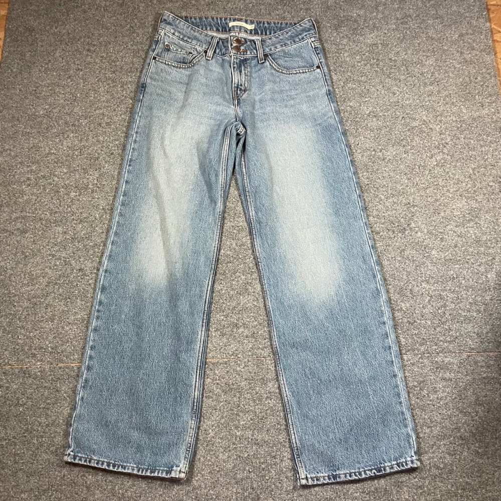 Levis Superlow Jeans Womens 28 Blue Light Wash Wide Leg Double Button Stretch